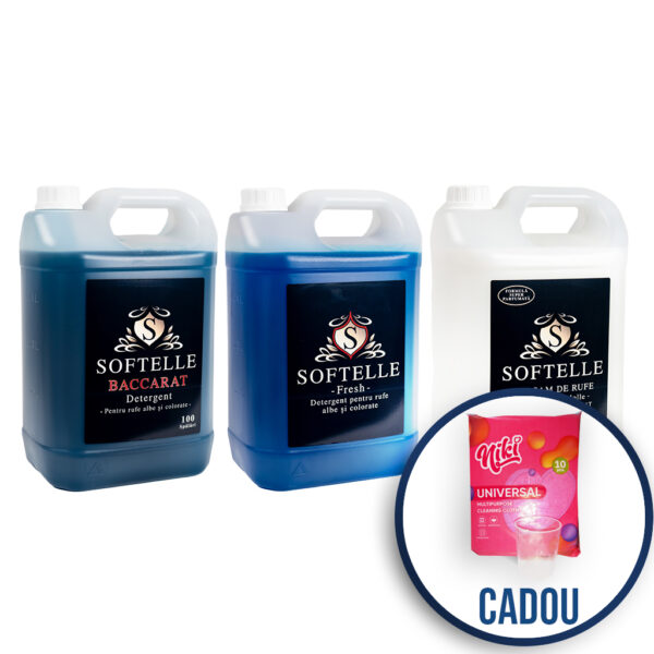 Pachetul cu 1x Detergent Fresh + 1 Detergent Baccarat 1x Balsam de rufe